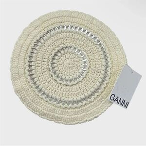 GANNI disc-embellished crochet beret NWT $195